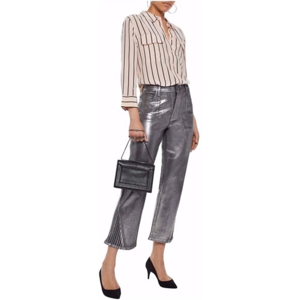 Selena Crop Silver Metallic Foiled Chrome Jeans